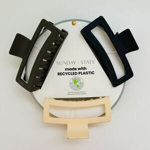 SUNDAY STATE Multi Color Recycled Plastic Rectangular Claw Clip, Set of 3